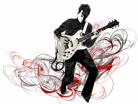 Ilustración de Fondo de música en vivoReproductor de guitarra y público en estilo dibujado a mano - Imagen libre de derechos