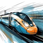 Train - High Speed 2 rail link in hand-drawn style