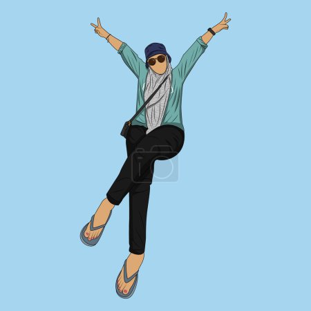 Illustration for Women wearing hijabs in a casual style with peaceful hands - Royalty Free Image
