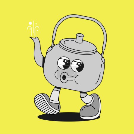 Illustration for Groovy cartoon vector character kettle whistling - Royalty Free Image