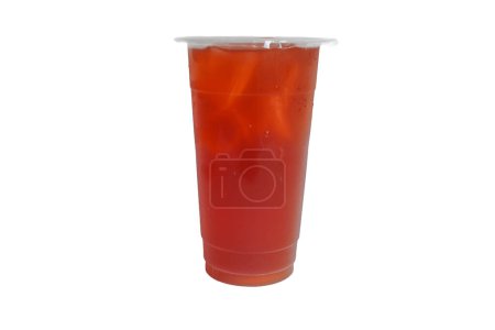 iced tea served in plastic glass, isolated white background