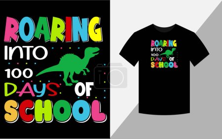 Téléchargez les photos : Roaring into 100 days of school T-shirt design for kids - en image libre de droit