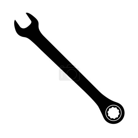 Ratchet and Spanner Silhouette. Black and White Icon Design Elements on Isolated White Background
