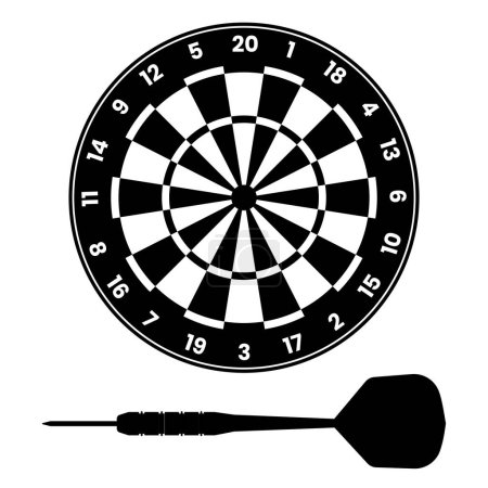 Illustration for Darts Silhouette. Black and White Icon Design Elements on Isolated White Background - Royalty Free Image
