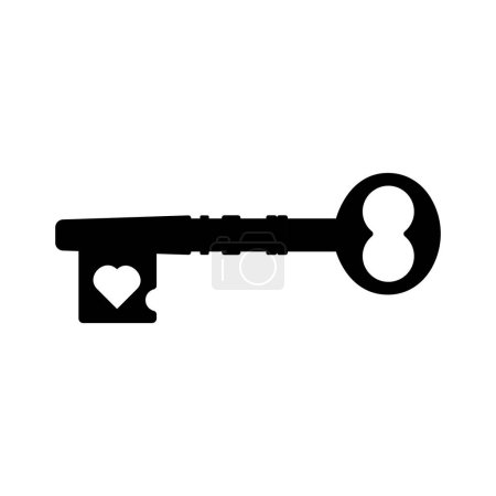 Téléchargez les illustrations : Silhouette Vintage Key. Éléments de conception d'icône en noir et blanc sur fond blanc isolé - en licence libre de droit