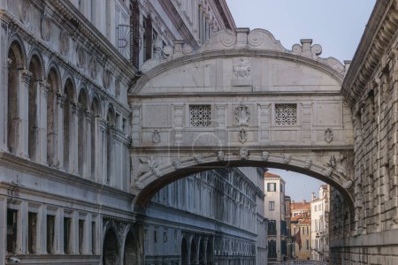 Photo for Small canal passing towards famous Bridge of Sighs or Ponte dei Sospiri, Venice, Veneto, Italy - Royalty Free Image