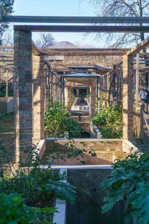 Téléchargez les photos : Jardins de Praedia de Giulia Felice dans l'ancienne ville romaine de Pompéi, Campanie, Italie - en image libre de droit