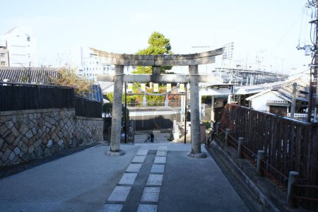 Kurashiki, Japan - December 9, 2023: Achi shrine gate One of the shrine near the Kurashiki Bikan Historical Quarter