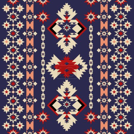 Ilustración de Patrón de punto sin costura nativa turca tela tribal azulejo y alfombra, diseño de ilustración vectorial - Imagen libre de derechos