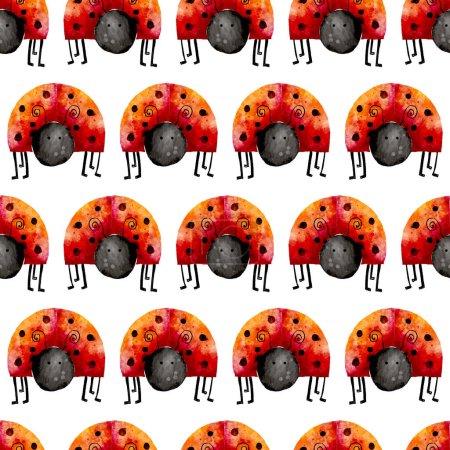 Lady Birds Standing Front View Watercolor Seamless Pattern