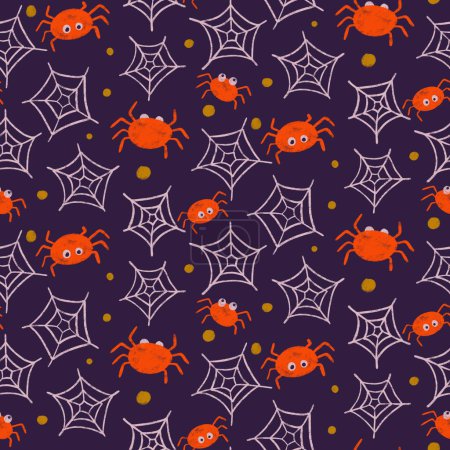 Halloween arañas naranjas y patrón sin costura Web