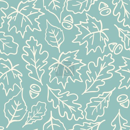Illustration for Autumn Leaves in Outlines Vector Seamless Pattern - Royalty Free Image