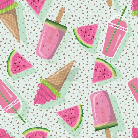 Illustration for Summer Watermelon Refreshments Vector Seamless Pattern - Royalty Free Image