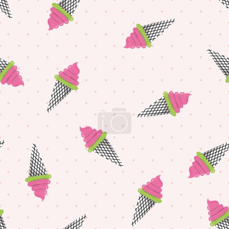 Illustration for Ice Cream Cone Summer Vector Seamless Pattern - Royalty Free Image