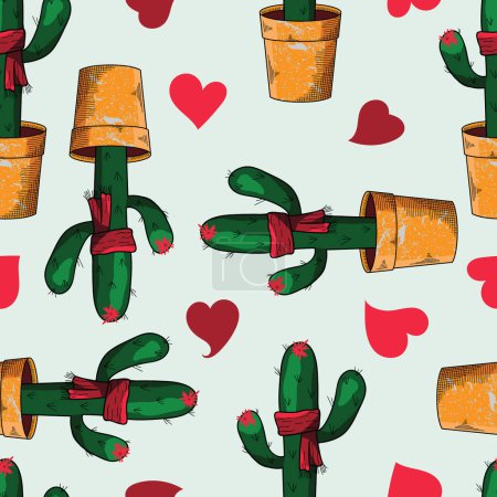 Illustration for Cactus Lover Christmas Vector Seamless Pattern - Royalty Free Image
