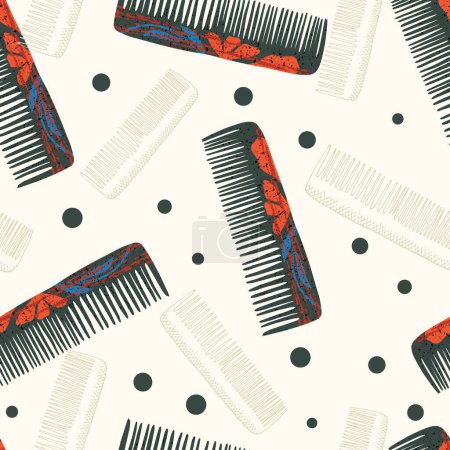 Illustration for Hair Dressing Comb Vector Seamless Pattern - Royalty Free Image