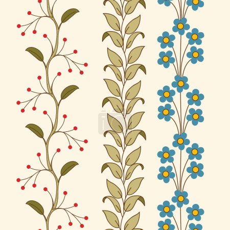 Ensemble de bordures décoratives verticales sans couture Botaniques Vintage
