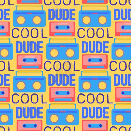 Illustration for Cool Dude Retro Music Gadgets Vector Seamless Pattern - Royalty Free Image