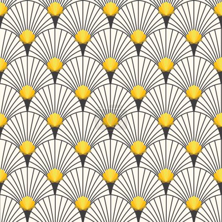Illustration for Modern Art Deco Clam Shells in Black and Gold Vector Seamless Geometric Pattern - Royalty Free Image
