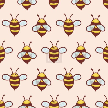 Ilustración de Lindo miel abejas frente y atrás Vector patrón sin costura - Imagen libre de derechos