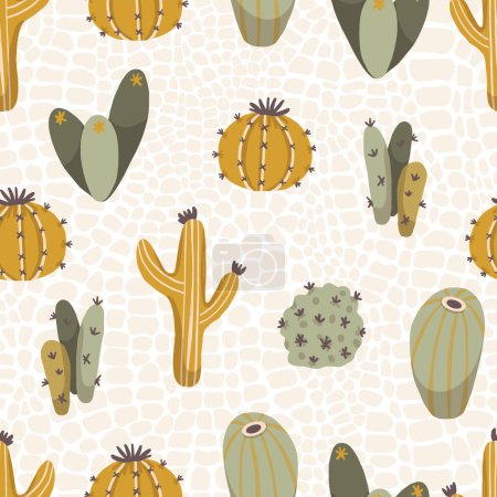 Illustration for Bohemian Cactus Plants Outdoor Vector Seamless Pattern - Royalty Free Image