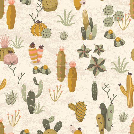 Illustration for Cactus Desert Plants Outdoor Vector Seamless Pattern - Royalty Free Image