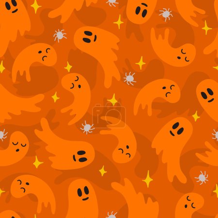 Orange Monochrome Ghost Halloween Vector Seamless Pattern