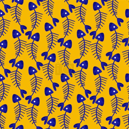 Illustration for Halloween Fish Bones Vector Seamless Pattern - Royalty Free Image