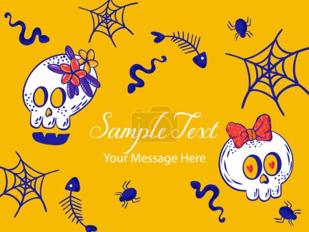 Illustration for Girly Ghost Skulls Vector Card Background - Royalty Free Image