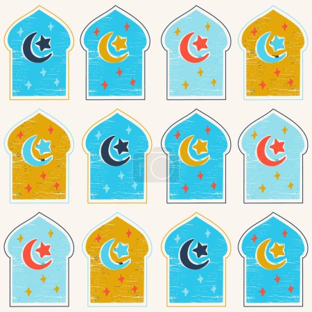 Illustration for Islamic Crescent and Star in Arches Vector Seamless Pattern - Royalty Free Image