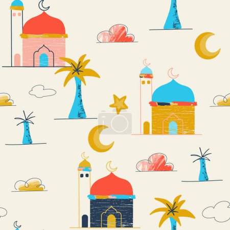 Ilustración de Santo Ramadán Paisaje Vector patrón sin costura - Imagen libre de derechos