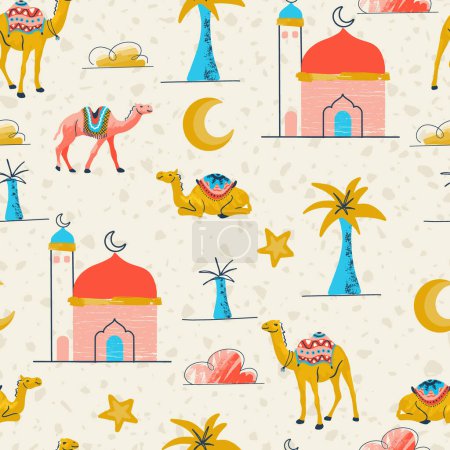 Ilustración de Desierto árabe Ramadán Paisaje Vector sin costura Patrón - Imagen libre de derechos