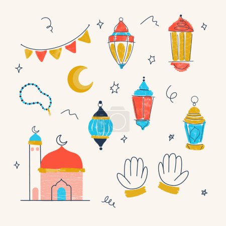 Ensemble d'éléments graphiques vectoriels du mois saint de Ramadan Kareem