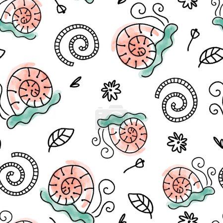 Téléchargez les illustrations : Aquarelle escargots caniche vecteur modèle sans couture - en licence libre de droit
