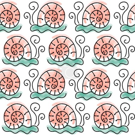 Watercolor Snails Vector Seamless Pattern