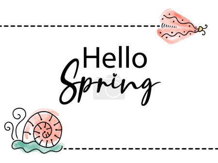 Plantilla de tarjeta vectorial de caracol y polilla linda de Hello Spring