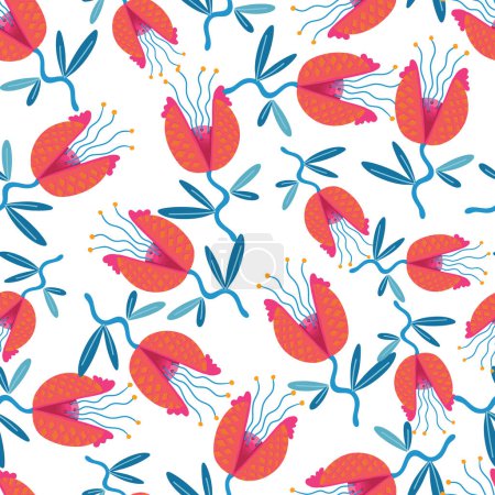 Abstract Creepy Carnivore Flowers Vector Seamless Pattern