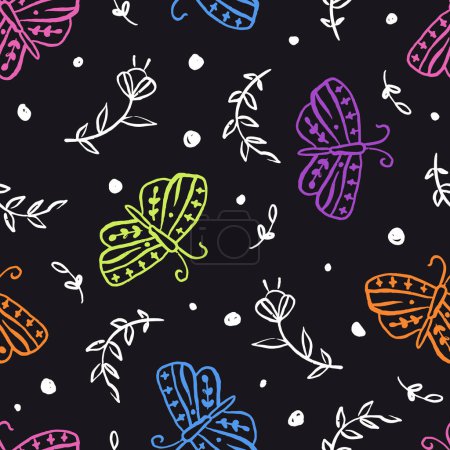 Téléchargez les illustrations : Teignes colorées avec motif sans couture vectoriel botanique - en licence libre de droit