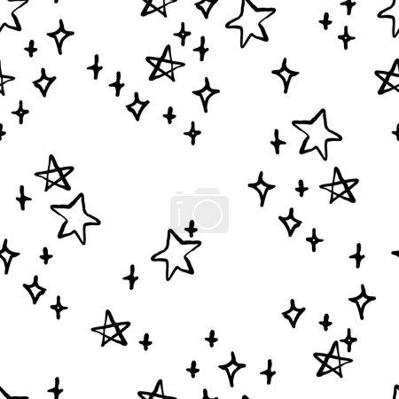 Funkelnde handgezeichnete Sterne in schwarz-weißem Vektormuster