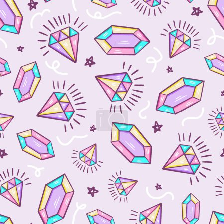Holographic Shining Crystals Stones Vector Seamless Pattern