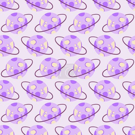 Purple Planets Alignment Vector Seamless Pattern