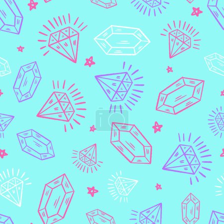 Illustration for Sparkling Diamonds Crystals Vector Seamless Pattern - Royalty Free Image
