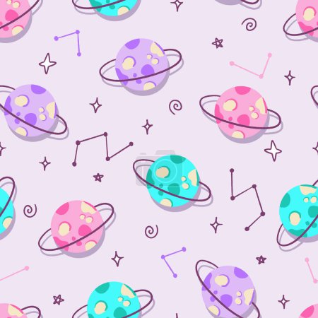 Multicolor Saturn Planets Vector Seamless Pattern