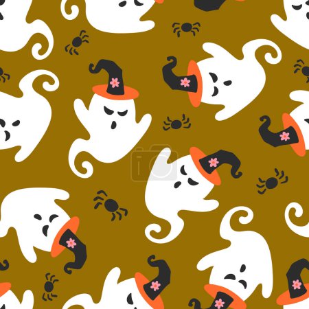 Illustration for Halloween Ghost with Hats Vector Seamless Pattern - Royalty Free Image