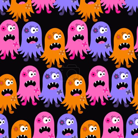 Little Ghost Monsters Vector Seamless Pattern