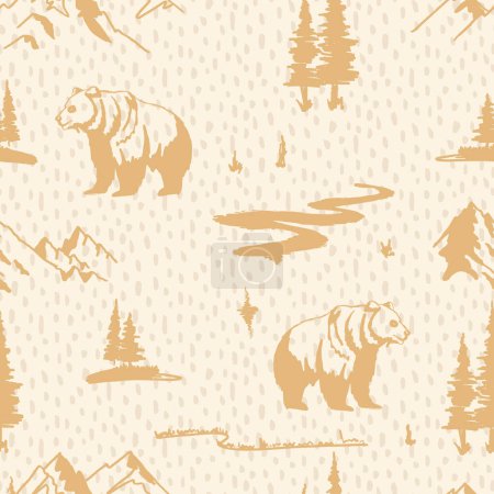Téléchargez les illustrations : Ours sauvage dans la région montagneuse Modèle sans couture vectoriel - en licence libre de droit