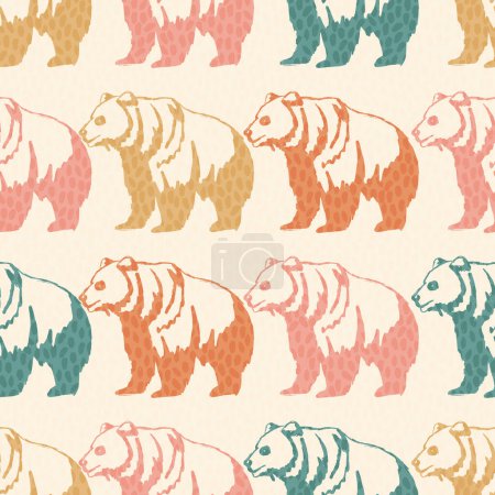 Téléchargez les illustrations : Modèle sans couture vectoriel d'ours rétro - en licence libre de droit