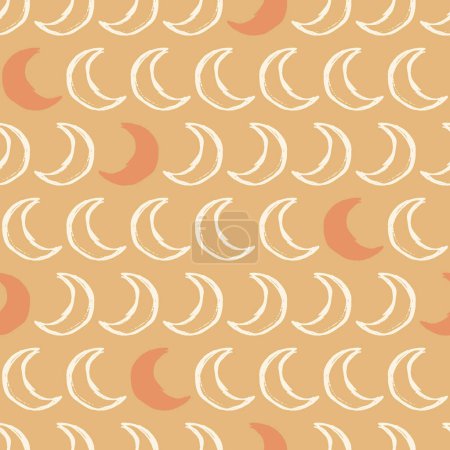 Boho Crescent Moons Monochrome Vector Seamless Pattern
