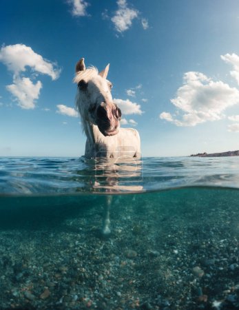 White Horse nage dans la mer.