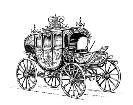 Illustration for Vintage carriage retro, sketch drawn in ink.Vector illustration. - Royalty Free Image